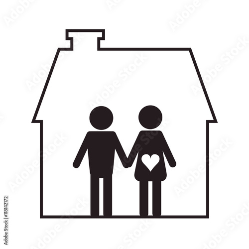 flat design family and house pictogram icon vector illustration
