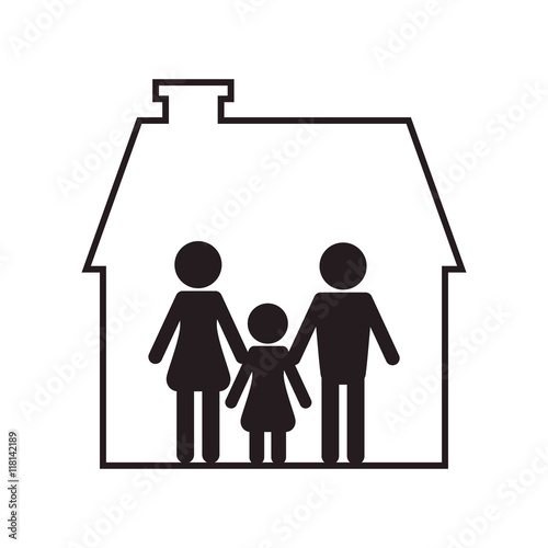 flat design family and house pictogram icon vector illustration