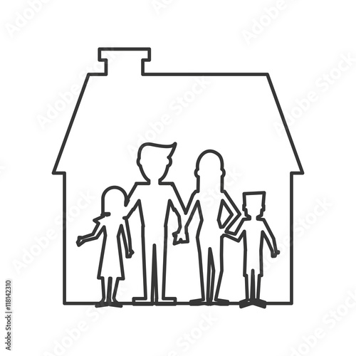 flat design family and house pictogram icon vector illustration
