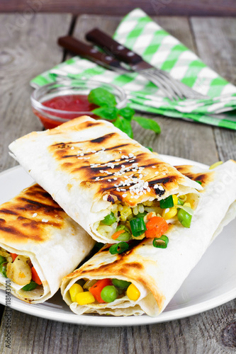 Shawarma Lavash with Rice and Vegetables