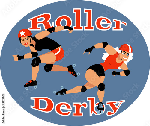 Two roller derby players, EPS 8 vector illustration