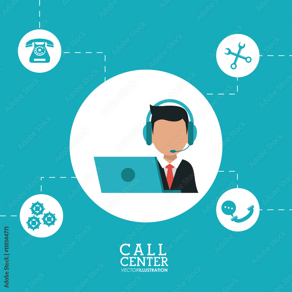 operator assistant man laptop wrench gears headphone call center technical service icon, Vector illustration operator assistant man laptop wrench gears headphone call center technical service icon, Vector illustration