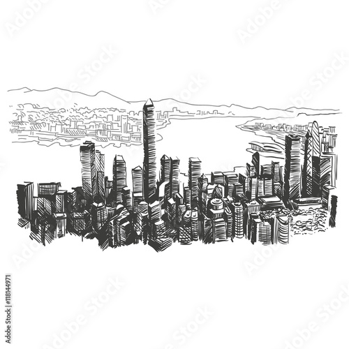 Hong Kong hand drawn, vector illustration