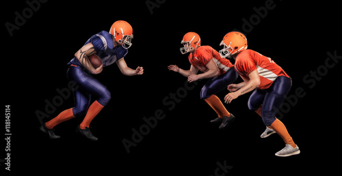 Young american football players in action with ball isolated