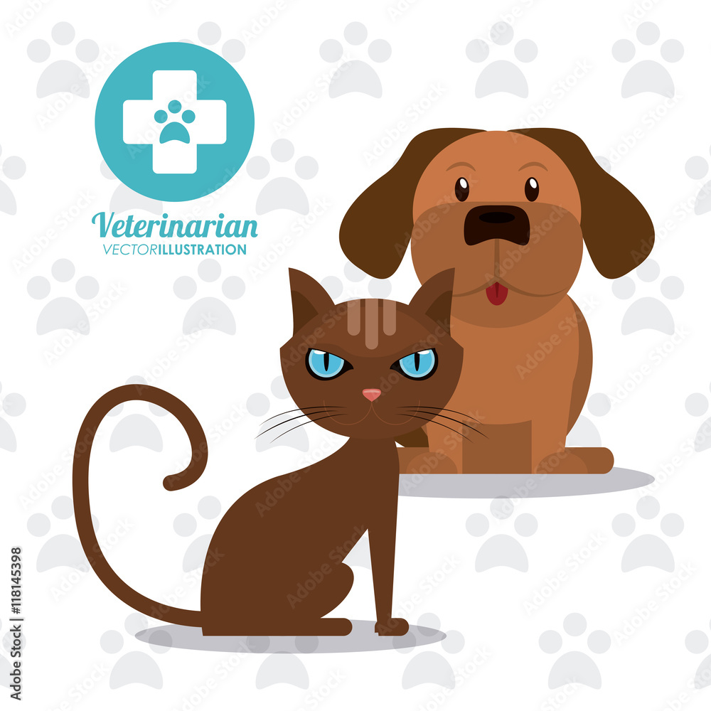 cat dog cartoon cross shape veterinarian pet clinic icon, vector illustration