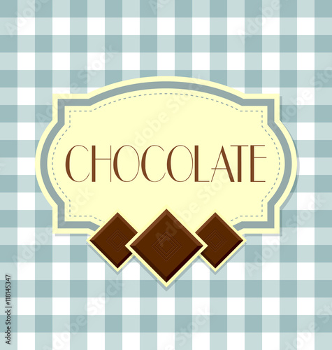 Chocolate label in retro style on squared background