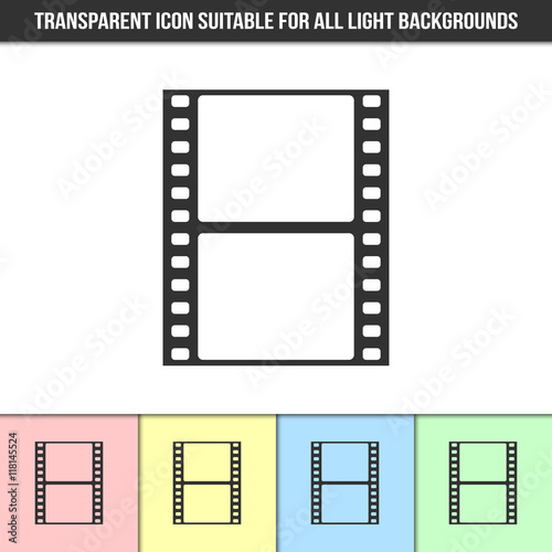 Simple outline transparent film strip icon on different types of light backgrounds
