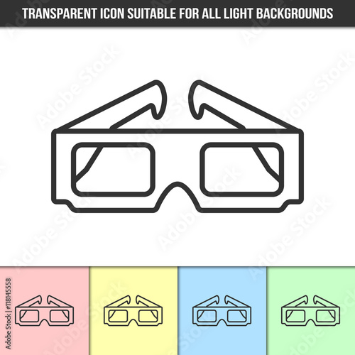 Simple outline transparent anaglyphic 3D glasses icon on different types of light backgrounds