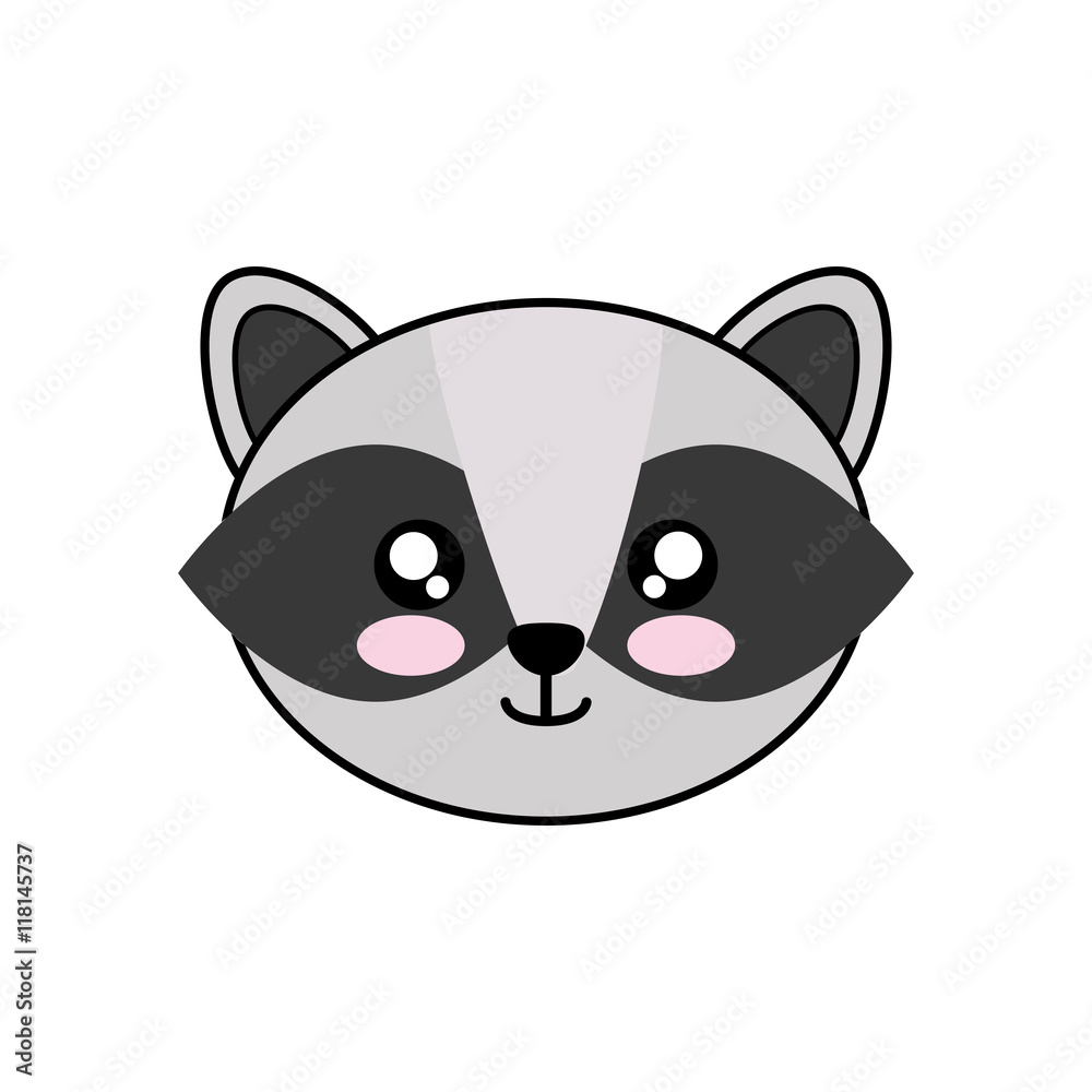 raccoon kawaii cute animal little icon. Isolated and flat illustration