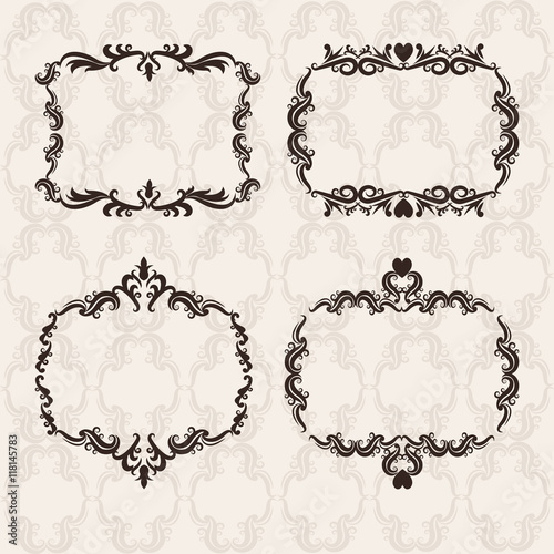 Vintage frame ornament decoration icon set. Pastel Background and black illustration