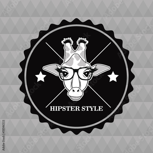 Giraffe glasses seal stamp animal hipster style retro fashion icon.  Black white grey illustration Polygonal background