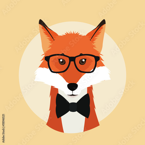 fox glasses animal hipster style retro fashion icon, Vector illustration