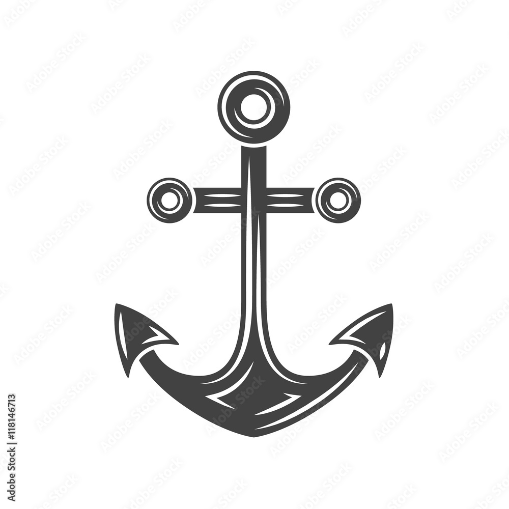Anchor Black icon, logo element, flat vector illustration isolated on white background. Anchor Black icon, logo element, flat vector illustration isolated on white background.