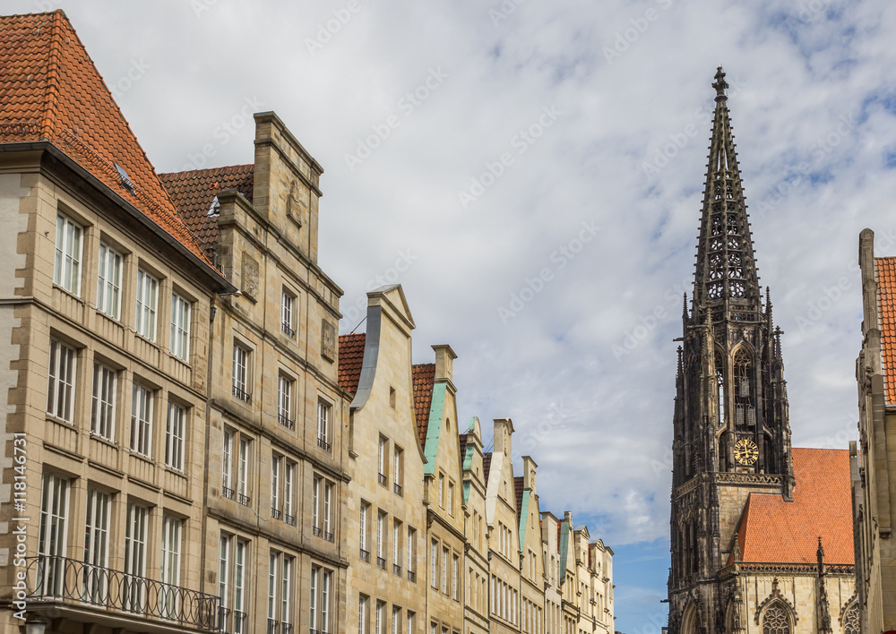 Fototapeta premium Facades and church tower at the Principal market square in Munst