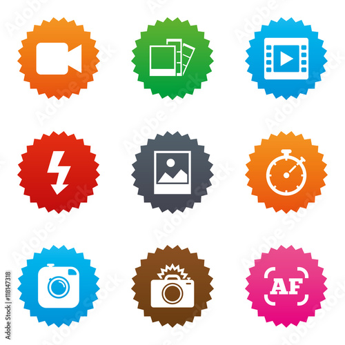 Photo, video icons. Camera, photos and frame.