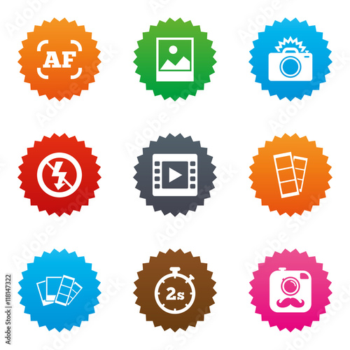 Photo, video icons. Camera, photos and frame.
