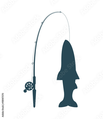 flat design fishing rod and rod icon vector illustration