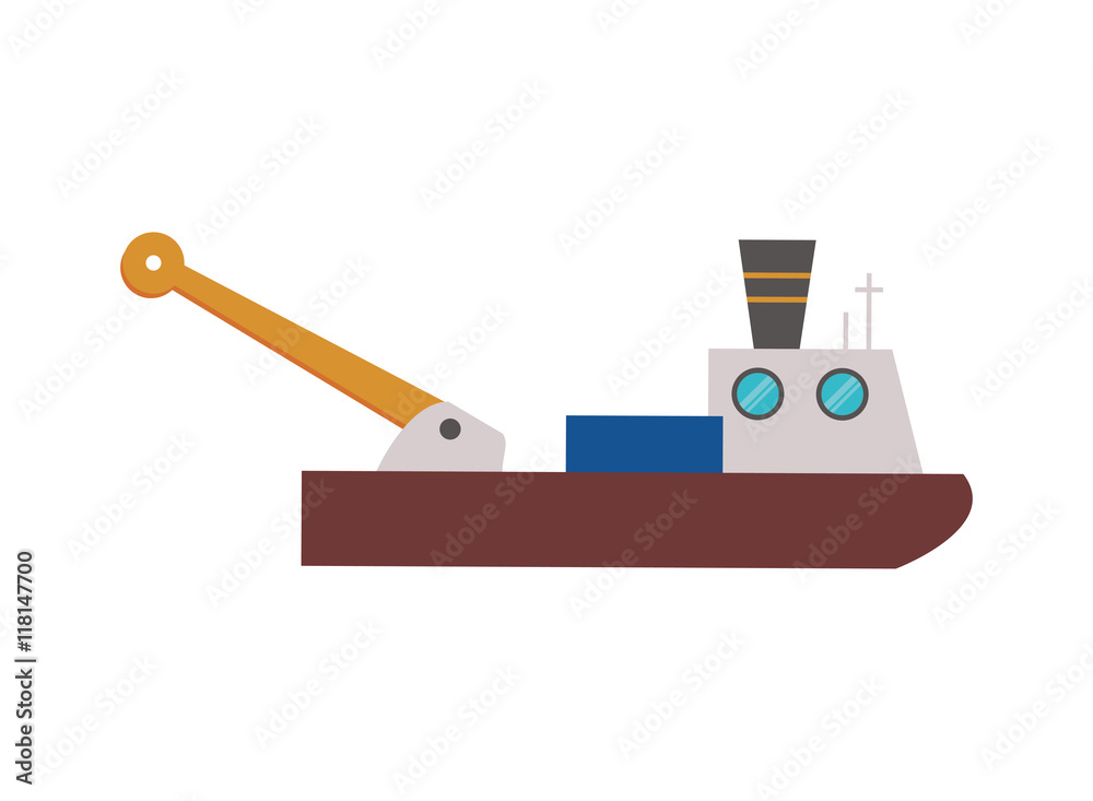 flat design fishing boat icon vector illustration