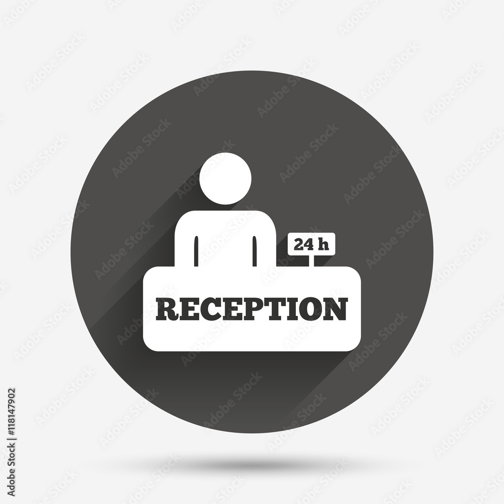 Reception sign icon. Hotel registration table. Reception sign icon. Hotel registration table.