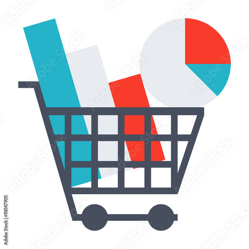 Market research concept with chart in shopping cart.