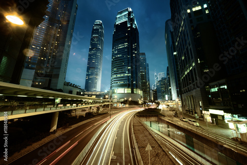 traffic in Hong Kong at sunset time