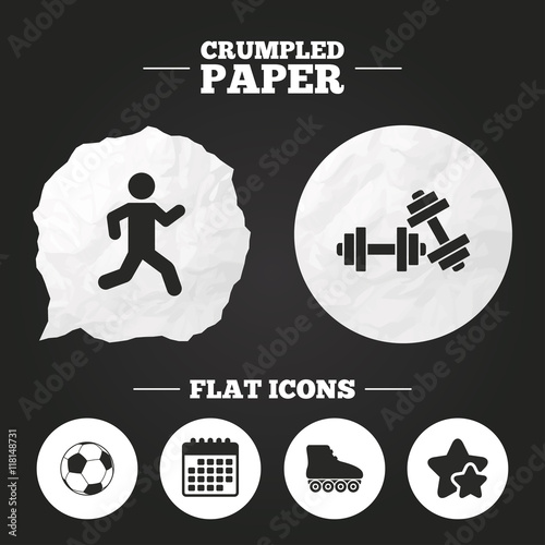 Football ball, Roller skates, Running icons.