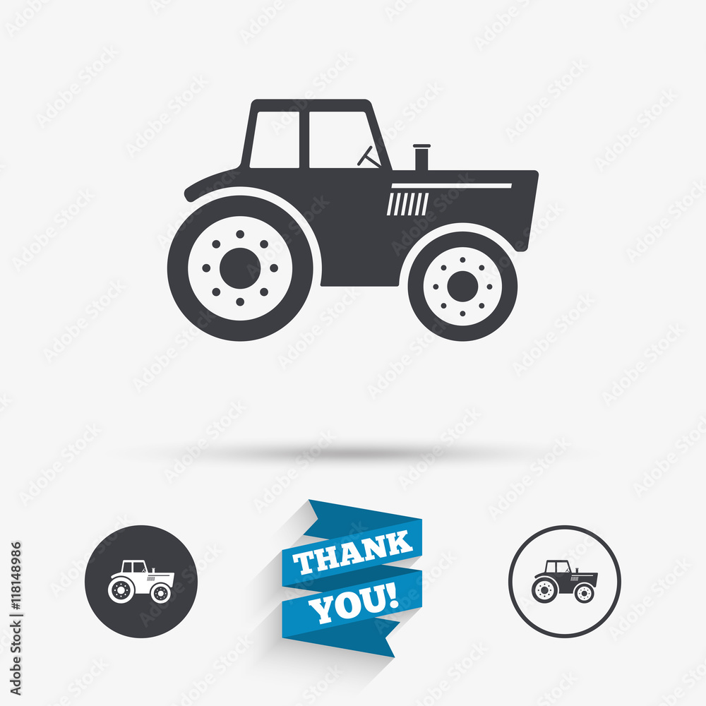 Tractor sign icon. Agricultural industry symbol. Tractor sign icon. Agricultural industry symbol.