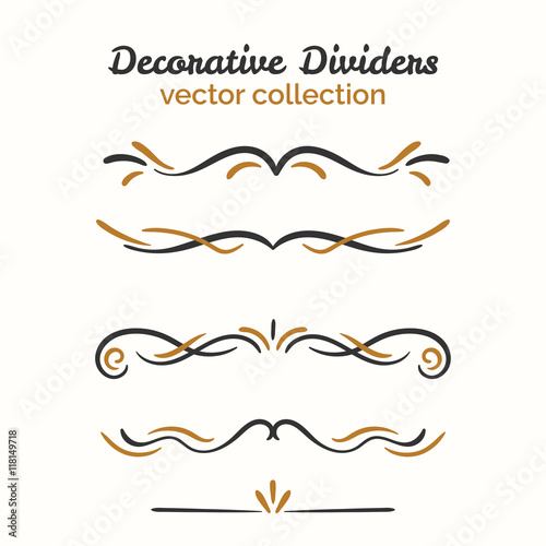 Flourish elements. Hand drawn dividers set. Ornamental decorative element. Vector ornate design.