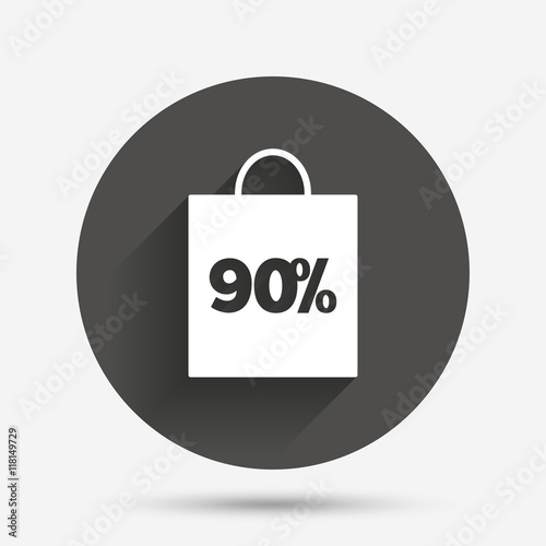 90 percent sale bag tag sign icon.