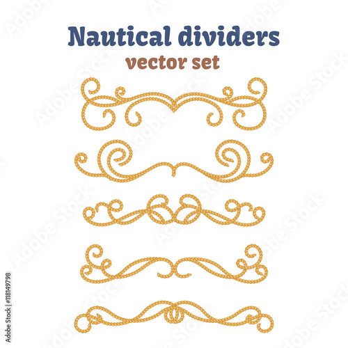 Dividers set. Nautical ropes. Decorative vector knots. Ornamental decor elements with rope.