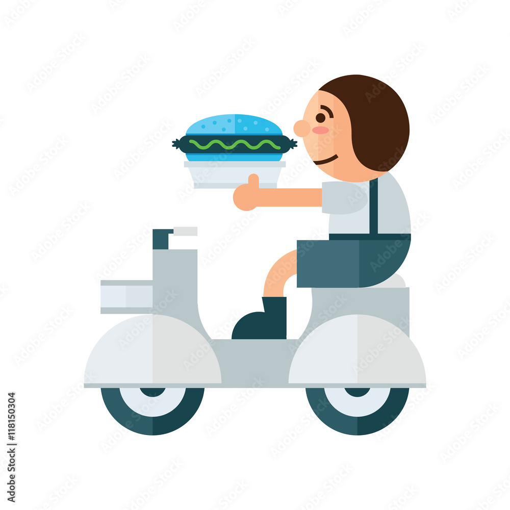 Man Delivery sandwich icon   green, blue color