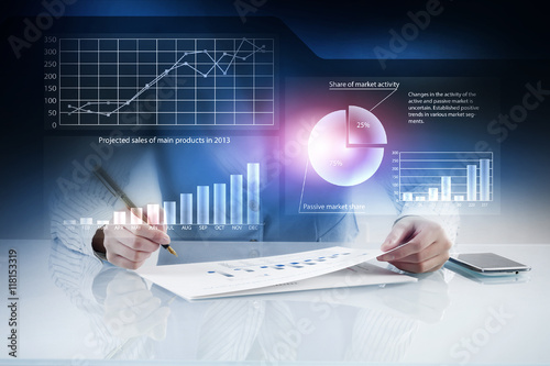 Analyzing statistics data . Mixed media photo