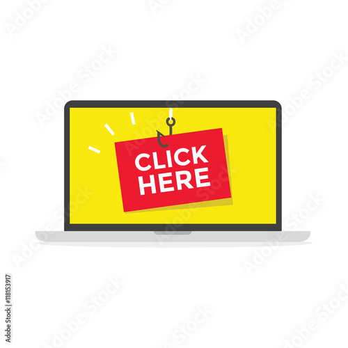 Computer with Click Here Message, Clickbait. vector