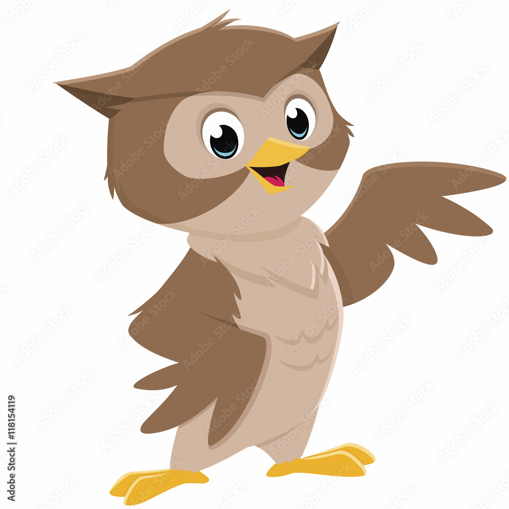 Obraz premium Vector cartoon illustration of a happy smiling owl