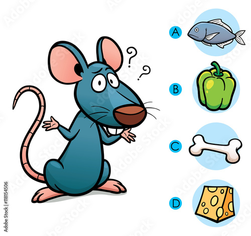 Vector Illustration of make the right choice connect animal with their food - Rat