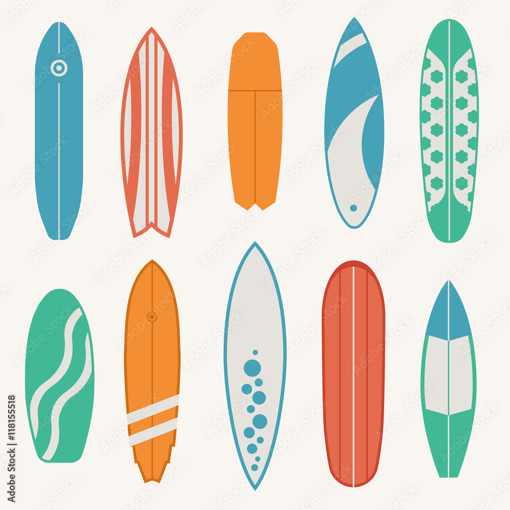 Vintage Surfboards Vector Set