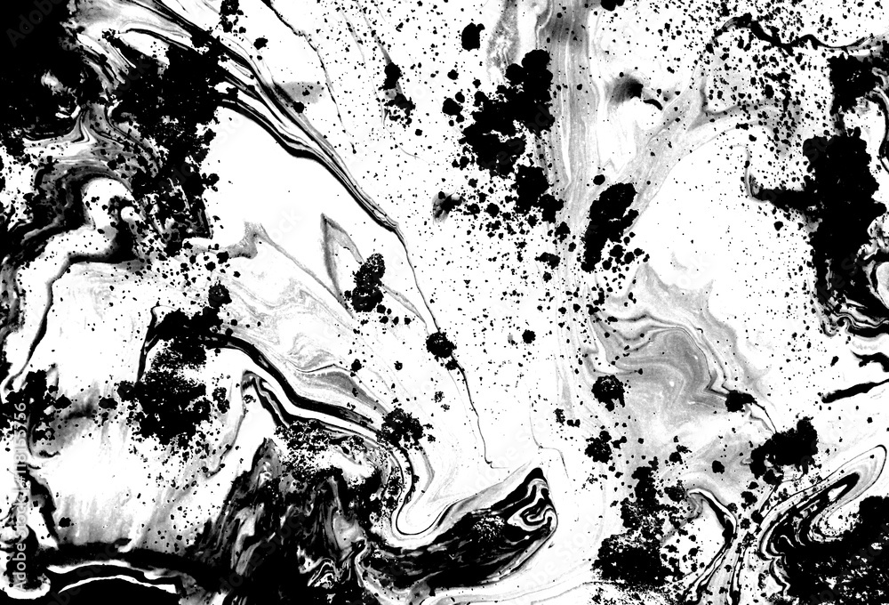 Obraz premium Czarno-białe tło abstrakcyjne. Płynny wzór marmuru. Monochromatyczna tekstura