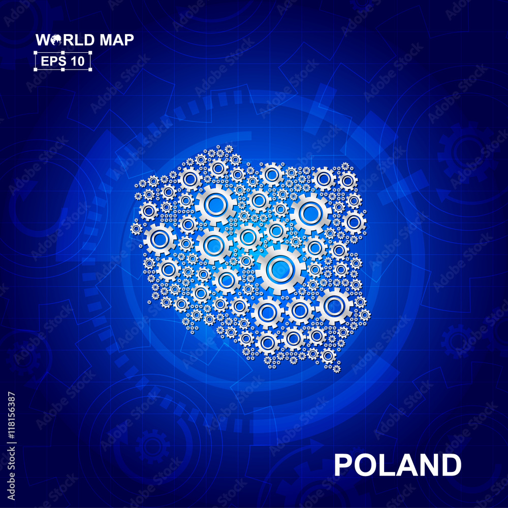 Obraz premium Abstract Poland gear map. Vector design