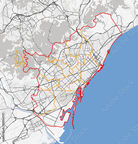 Map of Barcelona city. Spain roads