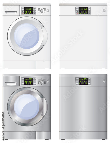 Washing machine white white dishwasher. Washing machine silver,