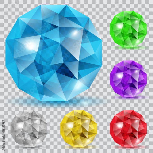 Set of translucent gems. Transparency only in vector file