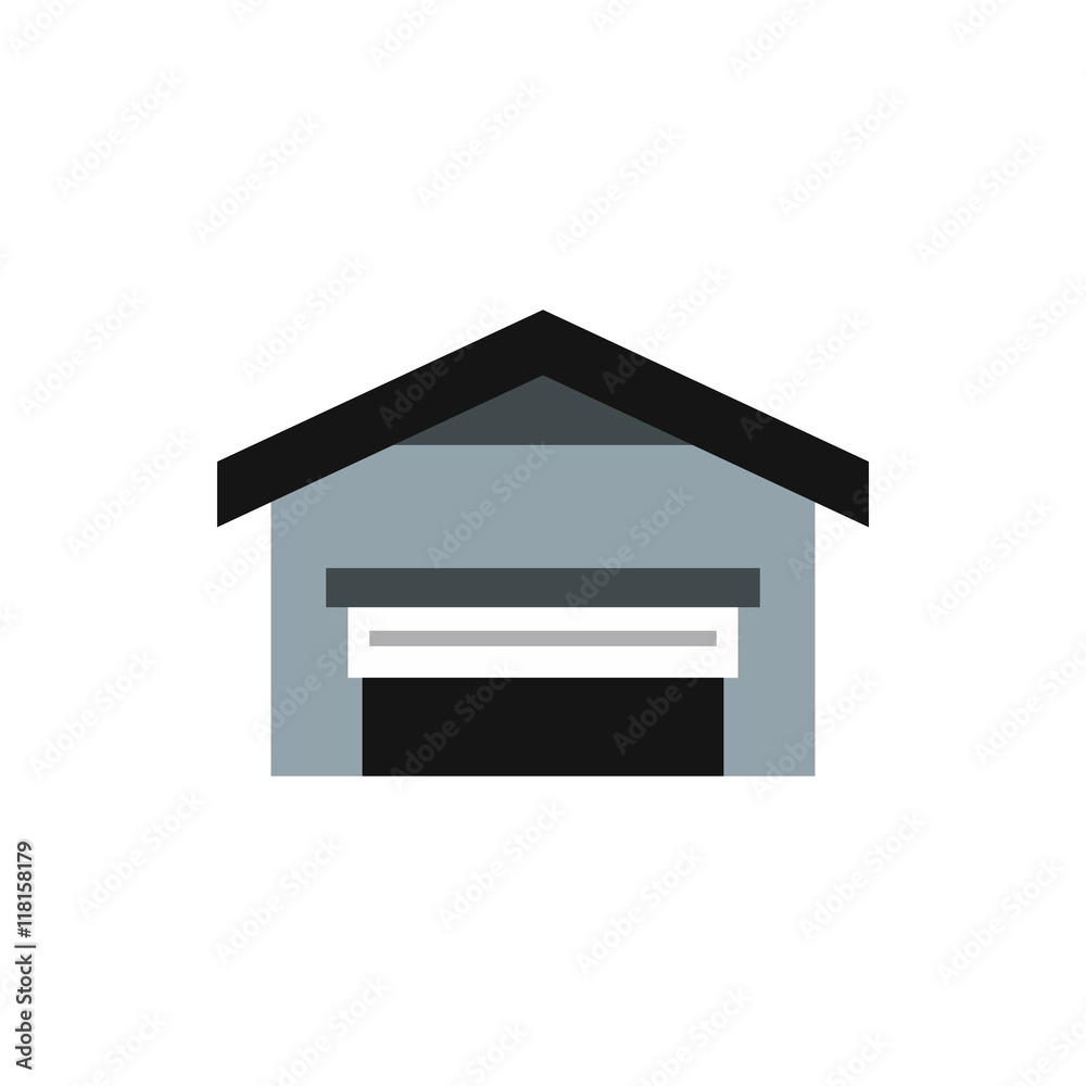 Garage with roof icon in flat style isolated on white background. Building symbol Garage with roof icon in flat style isolated on white background. Building symbol