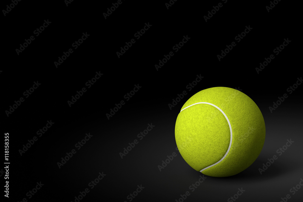 Tennis Ball on Black Background, 3D Rendering