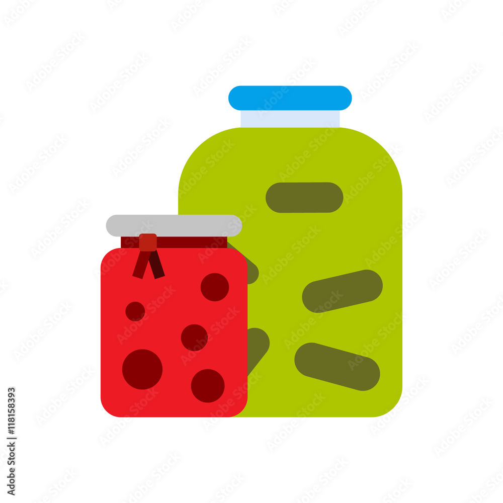 Jam jars icon in flat style isolated on white background. Food symbol Jam jars icon in flat style isolated on white background. Food symbol