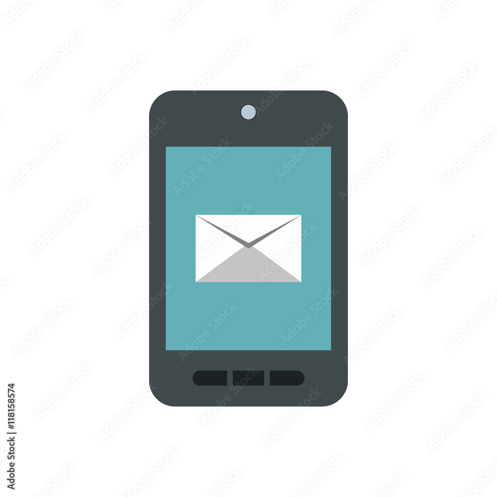 Writing e-mail on phone icon in flat style isolated on white background. Message symbol Writing e-mail on phone icon in flat style isolated on white background. Message symbol