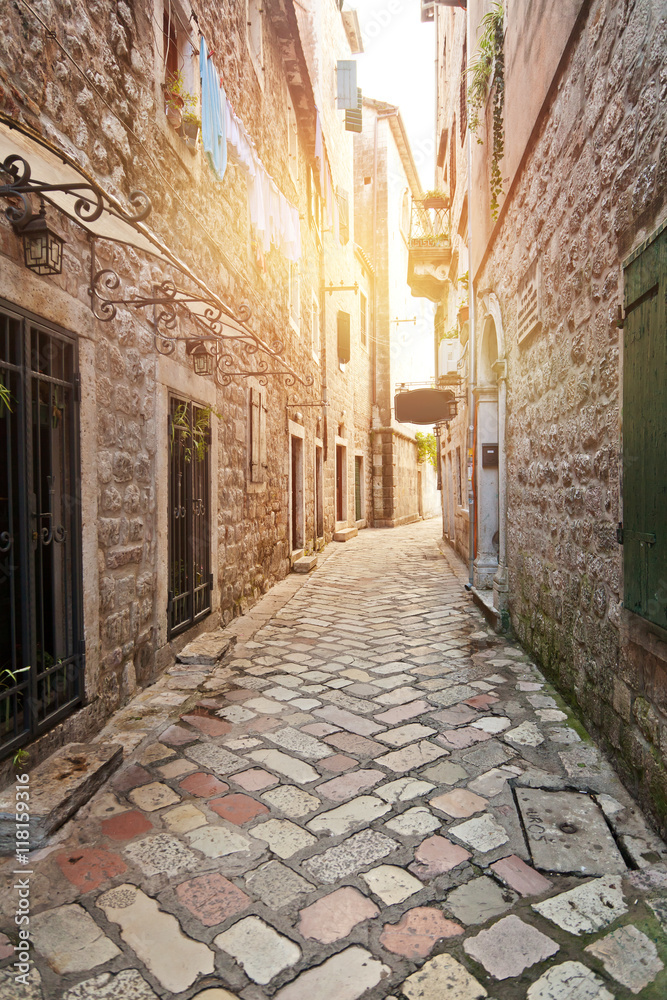 Street in old european town, Kotor, Montenegro