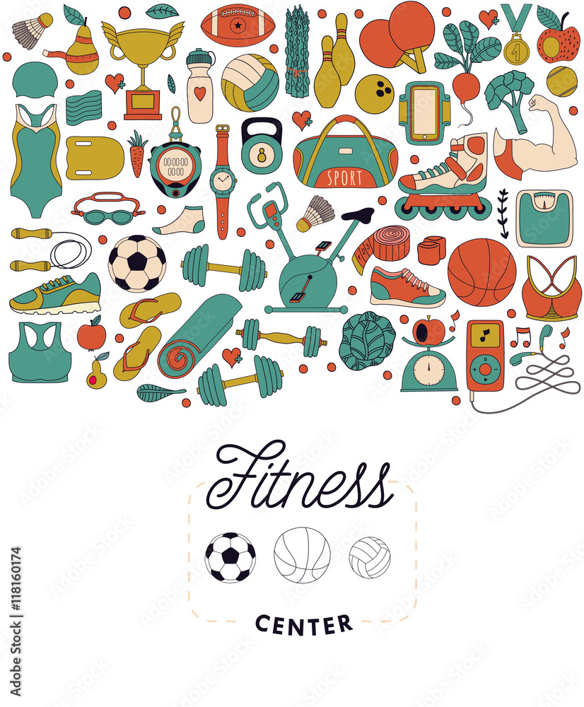 fitness and sport elements in doodle style fitness and sport elements in doodle style
