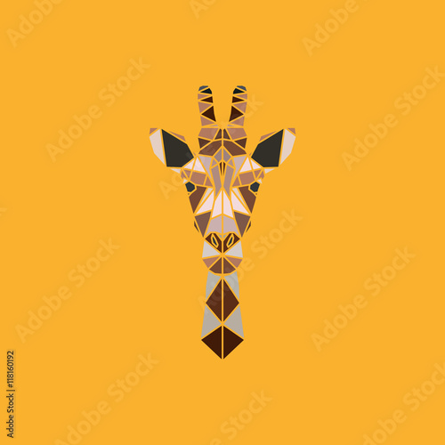 Abstract polygonal triangle giraffe. Geometric graphic giraffe portrait isolated on orange background.