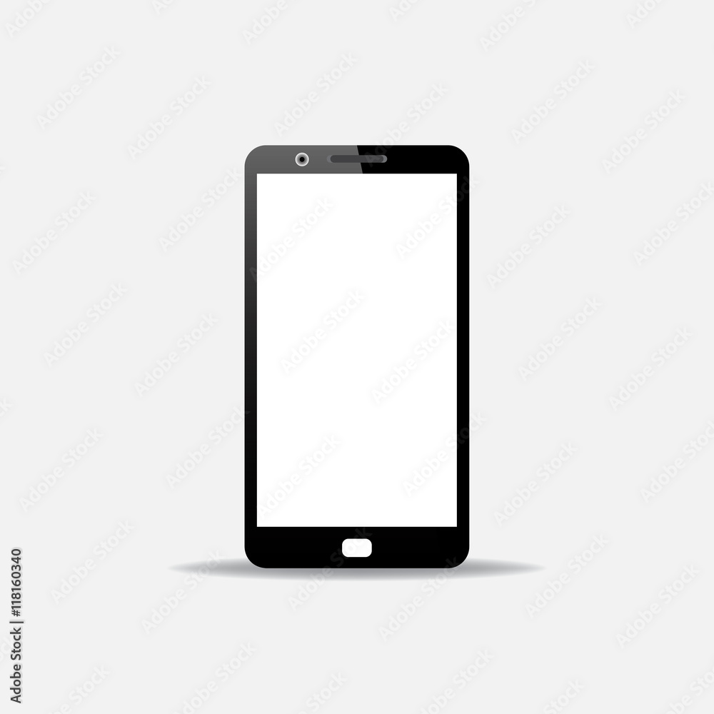 Realistic mobile phone with blank screen isolated on white background Realistic mobile phone with blank screen isolated on white background
