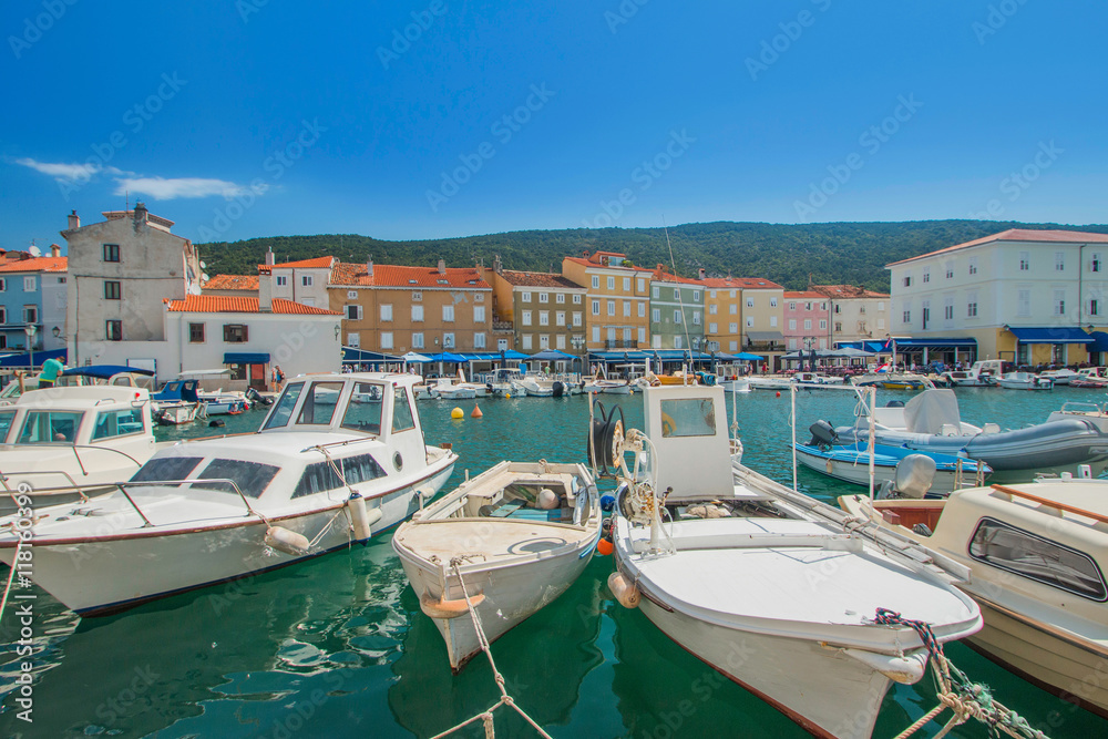     Fishing boats in marine in town of Cres, waterfront, Island of Cres, Kvarner, Croatia 